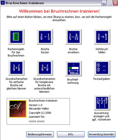 Screenshot vom Programm: Bruchrechnen trainieren