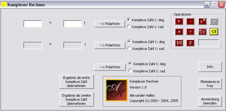 Screenshot vom Programm: Komplexer Rechner